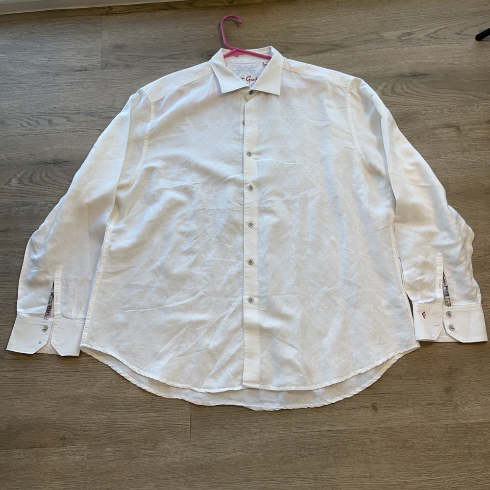 ROBERT GRAHAM White Abstract Print Long Sleeve Button Down Shirt Size 3XL
